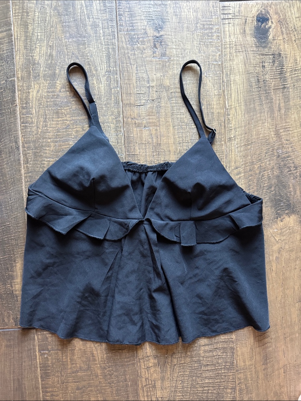 SHEIN Black Ruffle-Trim Spaghetti Strap Crop Cami